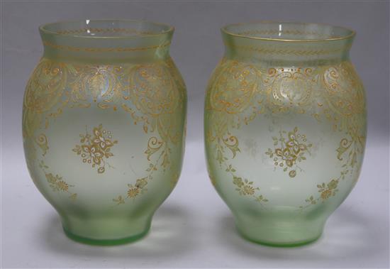 A pair of Austrian or Bohemian enamelled iridescent glass vases c.1900 height 18.5cm